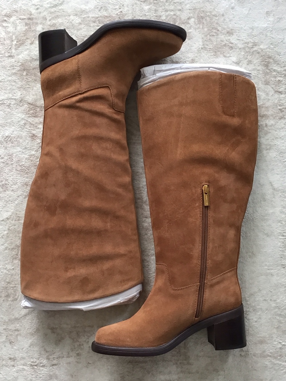 Vince Camuto Amree Tan Suede Knee-High Block Heel Boots 6.5W XWide Calf